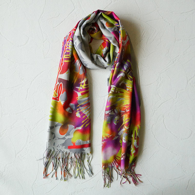 YOKANGカシミヤタッチ大判ストール(サガリバナ柄)